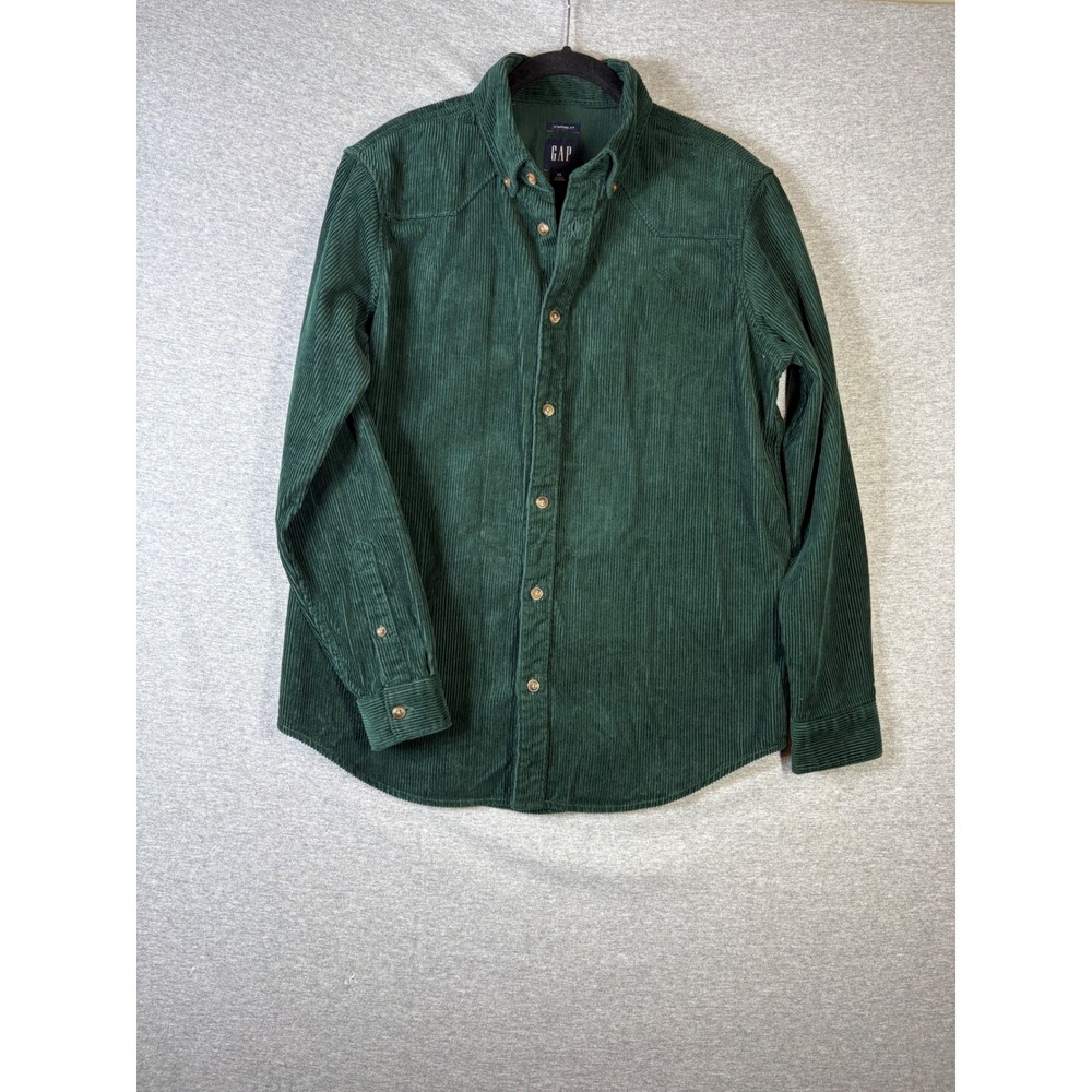 Gap Mens XS Dark Green Heavy Corduroy Western Yoke Button Down Shirt Jacket